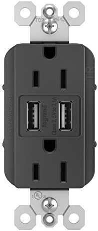 Elevate Your Charging Experience with the Legrand Radiant 15 Amp Tamper-Resistant Duplex Outlet Featuring a 3.1 A USB Charger – Stylish Black Receptacle for Seamless Device Powering and Enhanced Child Safety in Contemporary Settings