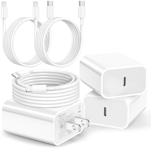 Dayaoncy 20 W USB-C Fast Charging Wall Charger & 3 Pack 10 FT Lightning Cables – Ultimate i Phone Charging Solution for 14/13/12/12 Pro Max/11/Xs Max/XR with Enhanced Power Delivery and Portability – Experience Unmatched Efficiency and Convenience