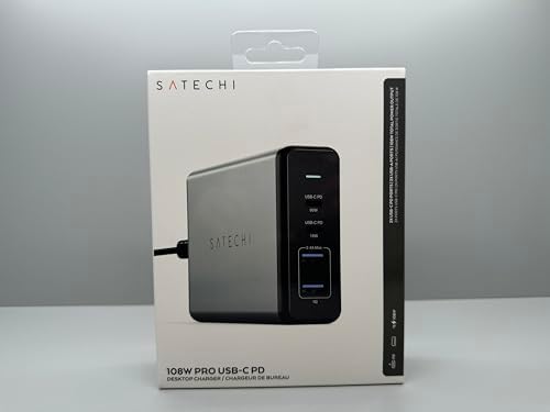 Satechi 108 W Pro USB-C PD Desktop Charger – Fast Multi-Device Charging Hub with Dual USB-C and USB-A Ports for Mac Book Pro, Air, i Pad Pro, and i Phone 16 Series – Sleek Design, Enhanced Safety Features, Ultimate Power Solution for Professionals and Students