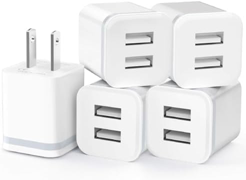 Dual-Port USB Wall Charger 5-Pack – Fast Charging Cube Power Adapters for i Phone & Android Devices – 2.1 A 5 V High-Speed Charging Block with Enhanced Compatibility – Ideal for Home, Office & Travel – Reliable Safety Features for Overcharge Protection
