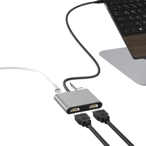 Fophmo Dual HDMI Adapter – 4 K@60 Hz USB C Hub with 100 W Power Delivery & USB-A Port for Enhanced Dual Screen Experience – Perfect for Gamers & Professionals Seeking Stunning Visual Clarity and Seamless Multitasking