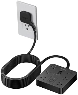 TESSAN 6-Outlet Black Surge Protector Power Strip with 3 USB Ports (1 USB-C) – 5 FT Flat Plug Extension Cord, 1700 Joules Surge Protection for Safe Charging in Home, Office & College Dorm – Compact and Versatile Multi-Device Charging Station