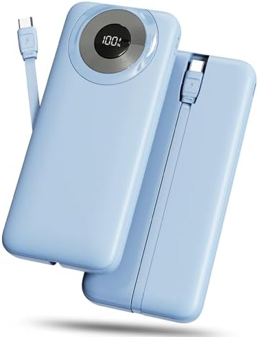 High-Capacity 10000 m Ah USB-C Power Bank with 22.5 W Fast Charging – Travel-Ready Portable Charger Featuring Built-in Cables, Triple Output Ports & HD LED Display for Efficient Device Charging on the Go