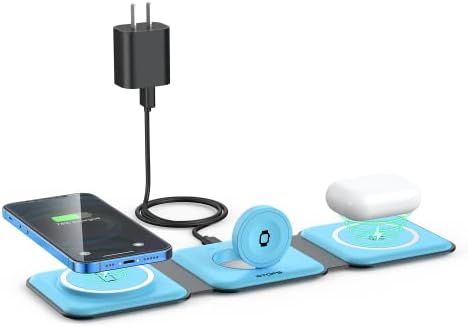 RTOPS 3-in-1 Magnetic Wireless Charging Station for i Phone, Apple Watch, and Air Pods – Compact Ga N Travel Charger with Enhanced Speed and Compatibility for i Phone 16/15/14/13/Pro/Max, Air Pods 4/3/2/Pro – All-in-One Solution for Ultimate Convenience and Efficiency