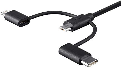 Monoprice 3-in-1 USB Multiport Charging Cable – 3 ft White – Versatile USB Micro-B, USB-C & Lightning Compatibility for Fast Charging and Data Transfer – Essential Tech Accessory for Home, Office, and Travel