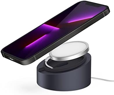 Stouchi Mag- Safe Charger Stand for 25W/15W MagSafe Charger Heavy-Duty Premium Metal Holder Base Desktop Tablet Mount for iPhone 16 Pro /16/15 Pro/15/14/13/12 -Silver – Enhanced Compatibility and Speed