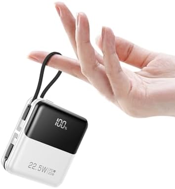 Compact 10,000 m Ah Portable Charger with Built-In Cable – Fast Charging Mini Power Bank for i Phone, Samsung, and Android Devices – Smart LED Display for Battery Monitoring – Ultimate Travel Companion for On-the-Go Power Solutions