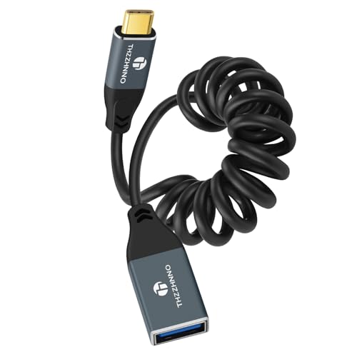 Retractable Coiled USB B to USB C Cable for High-Speed Data Transfer – 5 Gbps Compatibility with Mac, PC, Laptops, MIDI Keyboards, and DJ Controllers – Adjustable Length from 0.75 FT to 3.3 FT for Effortless Connectivity and Organization