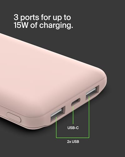 Belkin 10,000 m Ah Portable Charger – Fast Charging USB C Power Bank with Dual USB-A Ports for Multiple Devices, Includes Type-C to Type-A Cable, Compatible with i Phone 16, Samsung Galaxy S25, Nintendo Switch 2, i Pad & More – Lightweight Blue Design for Effortless Portability and Enhanced Power Delivery