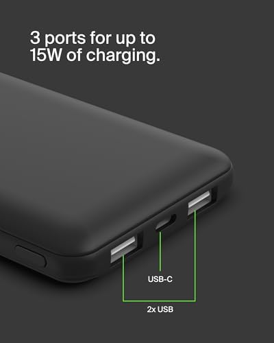 Belkin 10,000 m Ah Portable Charger – Fast Charging USB C Power Bank with Dual USB-A Ports for Multiple Devices, Includes Type-C to Type-A Cable, Compatible with i Phone 16, Samsung Galaxy S25, Nintendo Switch 2, i Pad & More – Lightweight Blue Design for Effortless Portability and Enhanced Power Delivery