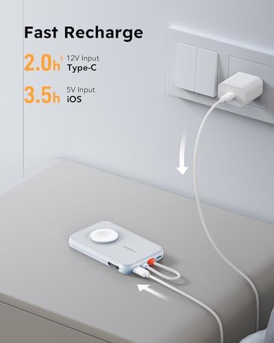 VEGER 5000 m Ah Mini Power Bank with Built-in Cable – PD 20 W Fast Charger for i Phone 14/13/12/Pro Max, Android Devices & Apple Watch – Lightweight Travel Essential in Vibrant Yellow – Ultimate Charging Solution for On-the-Go Connectivity
