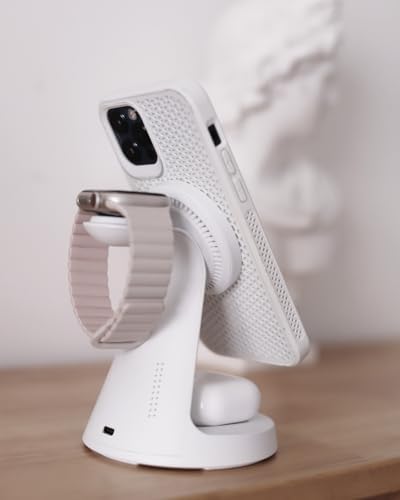 3-in-1 Mag Safe Wireless Charging Station: Fast 15 W Charger for i Phone 16/15/14/13/12, Apple Watch, and Air Pods – Compact Design for Clutter-Free Workspaces with Enhanced Magnetic Alignment and Safe Charging Technology