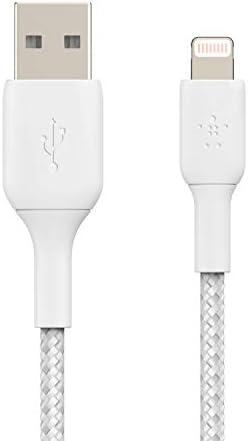 Belkin Boost Charge Braided Lightning Cable – 6.6 ft (2 M) – MFi Certified Durable i Phone Charger – Fast USB to Lightning Charging Cable for Seamless Syncing – Enhanced Compatibility for All Apple Devices – Stylish White Design for Modern Aesthetics
