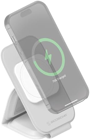 Scosche MSQFG2 N1 WT Magic Mount Travel 2-in-1 Magnetic Wireless Charging Station – Sleek Fast Charger for i Phone 12/13/14/15/16 Pro Max & Air Pods, Compact Foldable Design for Ultimate Portability and Enhanced Mag Safe Compatibility, White