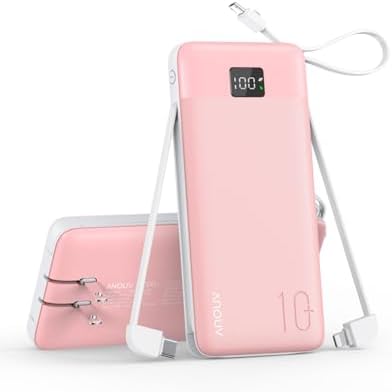 Revolutionize Your Charging Experience with ANOUV 10,000 m Ah Portable Power Bank – Built-in Cables & AC Plug for Fast, On-the-Go USB-C Charging, Compatible with i Phones and All Smart Devices – LED Display for Real-Time Battery Monitoring – The Ultimate Travel Essential for Efficiency and Convenience