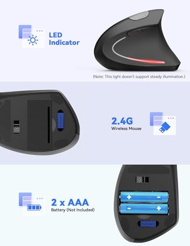 TECKNET Wireless Vertical Mouse – 4800 DPI Ergonomic Design for Ultimate Comfort & Precision, Adjustable DPI Levels for Seamless Navigation, Silent Clicks & 2.4 GHz Technology for Laptops, Desktops & Mac – Ideal Carpal Tunnel Relief Accessory