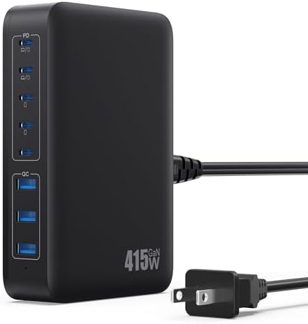 Revolutionize Your Charging Setup with the 415 W 8-Port USB C Fast Charging Hub – Dual PD 100 W for Laptops, i Phones, and More – Ga N IV Technology for Enhanced Efficiency and Universal Compatibility – Perfect for Home and Office Use
