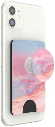 Chic Pink Clouds Pop Sockets Wallet: Stylish Dual-Function Phone Grip & Card Holder for Enhanced Control – Universal Fit for Effortless Wireless Charging and Everyday Convenience
