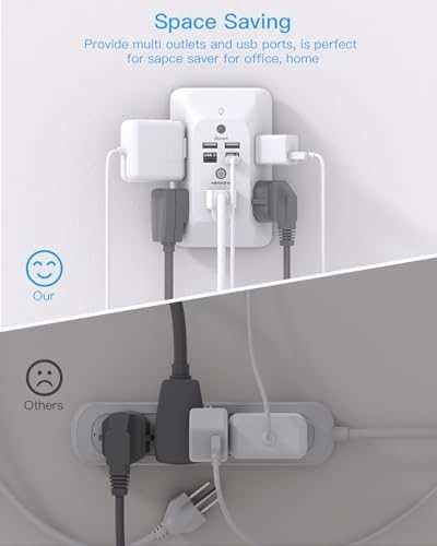 HANYCONY Versatile Black Outlet Extender with USB-C and Night Light – 4-Port Surge Protector Power Strip for Fast Charging in Home, Office, and Dorm Settings – Maximize Device Compatibility and Safety