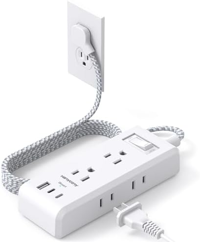 HANYCONY Travel Power Strip with 6 Outlets & 3 USB Ports – 5 ft Flat Plug Extension Cord for Cruise Ships & College Dorms – Space-Saving Wall Mount Design for Ultimate Convenience & Fast Charging Efficiency