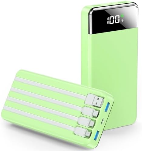 SABANI 35,000 m Ah Portable Power Bank – All-in-One Fast Charging Solution with 4 Built-in Cables for Seamless Device Compatibility – Ideal for i Phone 15, 14, 13, and Android Smartphones – Sleek Green Design for Ultimate Portability and Style – Perfect for Travel and Daily Use – Never Run Out of Power Again!