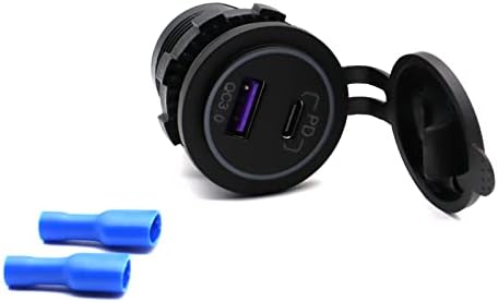 MOTONG Waterproof 12 V QC3.0 Dual USB Car Charger – Fast Charge Your Devices with Versatile USB A & PD Type C Ports for Marine, RV, and Truck Adventures – Durable Power Socket with Enhanced Compatibility