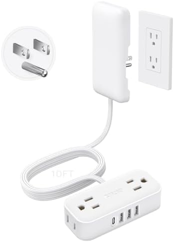 Compact TROND Travel Power Strip with USB Charging Ports – 5 ft Flat Plug Extension Cord for Seamless Device Connectivity in Dorm Rooms and Offices – Essential Travel Adapter for Multiple Outlets and Enhanced Compatibility
