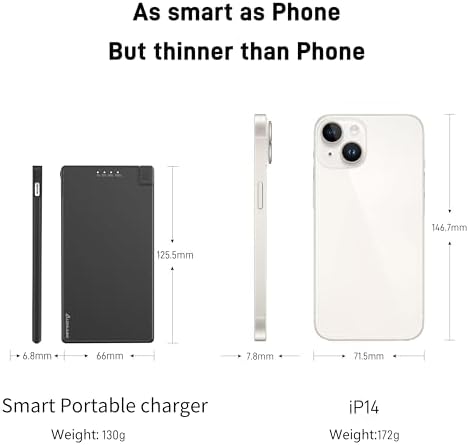 Auskang Slim Power Bank – 5000 m Ah USB-C Portable Charger with Built-in Cable, Airplane Safe Thin Battery Pack for i Phone 16, 15, Samsung, Google Pixel & Android Devices – Ultimate Travel Power Solution for Fast Charging and Enhanced Compatibility
