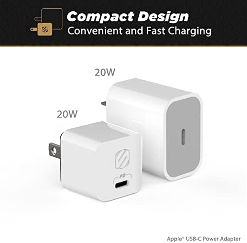 Scosche HPDC20-SP 20 W USB-C Fast Charger Mini Cube Wall Adapter – Ultra-Portable Power Delivery 3.0 for Swift Device Charging, 4 X Faster Charge Speed, Sleek Black Design for Enhanced Compatibility and Efficiency