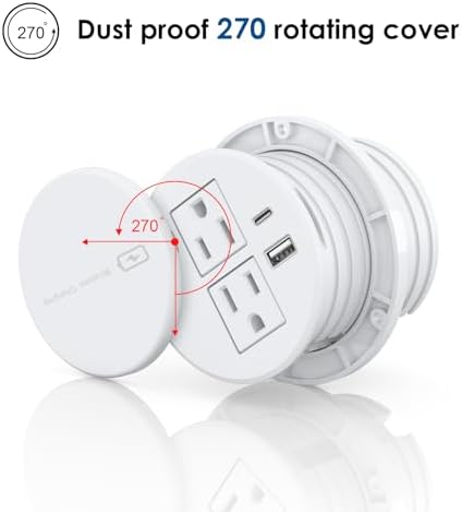 Elevate Your Workspace with a 15 W Wireless Charging Recessed Power Grommet – 20 W USB-C Fast Charging Station, Dual AC Power Outlets, Sleek Flush Mount Desk Power Solution for Tidy Cable Management and Enhanced Efficiency in Office and Home Environments