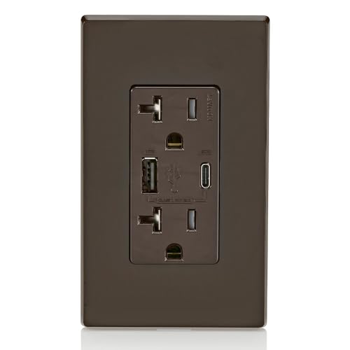 Leviton 60 W In-Wall USB Charger with Dual Type A/Type-C Ports and 20 A Tamper-Resistant Outlet – Fast Charging for Smartphones, Tablets, and Laptops – Modern Light Almond Finish, Ideal for Home and Office Efficiency – Safe, Stylish Power Solution for Tech Enthusiasts