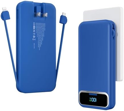 12000 m Ah Ultra-Light Portable Power Bank with Built-In Cables & AC Wall Plug – PD20 W USB-C Fast Charging for i Phone, Samsung & Android – LED Display for Battery Monitoring – Ultimate Travel Companion for Quick Device Recharging