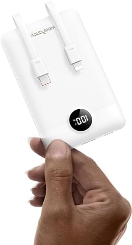 Ultra-Slim 10,000 m Ah Mini Power Bank with Built-in Cables – 22.5 W Fast Charging USB-C Battery Pack for i Phone 16/15/14 and Samsung Galaxy 24/23 – Essential Travel Charger for On-the-Go Power Needs