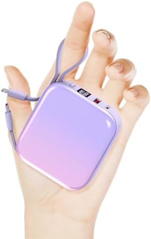 Ultra-Compact 10,000 m Ah Portable Power Bank – 22.5 W Fast Charging with Built-in i OS & USB-C Cables, Sleek LED Display, Lightweight Travel Charger for i Phone, Samsung & Android Devices – Stylish Purple Design for Modern Users