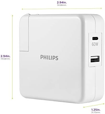 Philips 65 W Ga N Fast Charging Wall Charger – 3-Port USB-C & A Power Adapter for i Phone 15/16 Series & i Pad Pro – Compact, Foldable Design for Ultimate Portability – Efficient Multi-Device Charging Solution