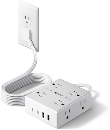 15 Ft Surge Protector Power Strip with 8 Outlets & 4 USB Ports – Wall Mountable Flat Plug Charging Station for Home, Office, and Dorm Room – High-Speed USB-C Compatible Extension Cord for Ultimate Device Connectivity and Safety