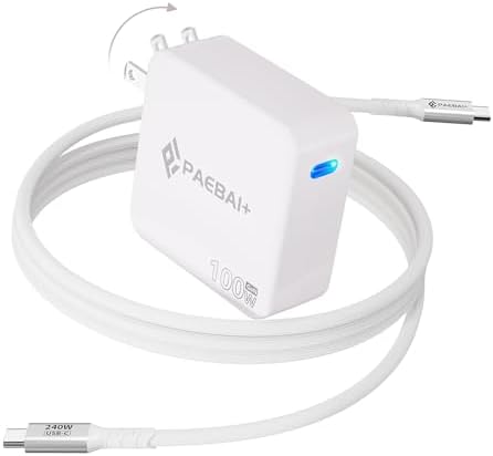 Ultra-Compact Paebai+ 100 W Ga N USB-C Fast Charger – Effortless Charging for Mac Book Pro, Dell XPS, i Phone 16/15, and Samsung Galaxy with 6.6 ft Braided Type-C Cable – PD3.0 Speed for Rapid Power Boost and Universal Compatibility – Advanced Safety Features for All USB-C Devices – Ideal Travel Companion and High-Performance Solution for Laptops, Tablets, and Smartphones