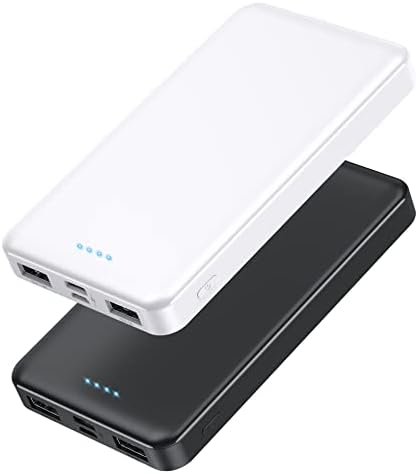 Ultra Slim 10000 m Ah Portable Charger Power Bank – Dual USB Output External Battery Pack with USB C Input | Compact Design for i Phone 14, 13, Samsung S20 & Tablets – Ideal for Travel & Daily Use | 2 Pack in Black & Purple