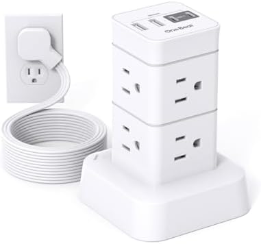 Elevate Your Charging Efficiency with the One Beat Tower Surge Protector Power Strip – 10 ft Long Flat Extension Cord with 8 AC Outlets & 4 USB Ports for Seamless Device Management in Home, Office, or College Dorm – Built-in Surge Protection for Unmatched Safety & Convenience