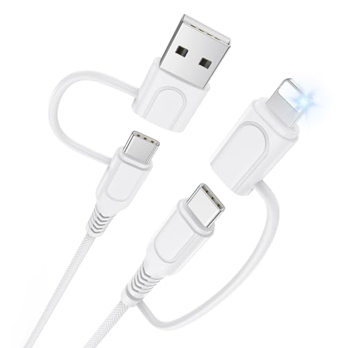 Dual Pack 4-in-1 High-Speed Charging Cable with PD Technology – 6 FT Multi-Device USB-A, Type-C & L Port Connectivity for i Phone, Galaxy, Laptops & Switch – Enhanced Data Sync & Apple Car Play Compatibility for Ultimate Convenience and Efficiency