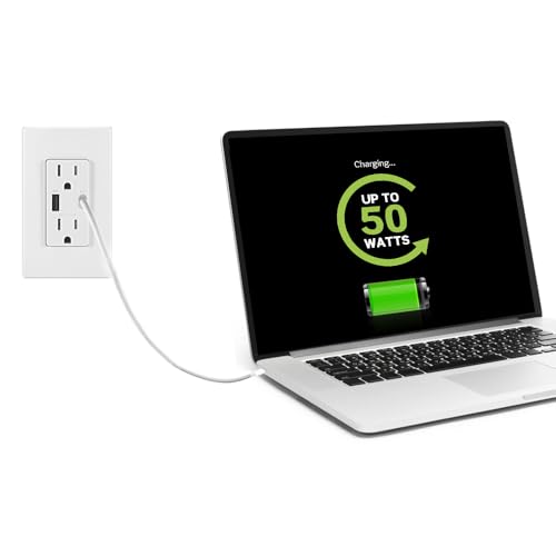 Leviton 60 W Dual USB Type A/Type-C In-Wall Charger – Fast, Efficient Power Delivery Solution for Smartphones, Tablets & Laptops – Tamper-Resistant Outlet in Light Almond for Safe, Clutter-Free Charging Experience – Perfect for Home and Office Use