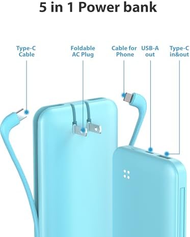 Experience Ultimate Portability with Alongza 10,000 m Ah Fast Charging Power Bank – Sleek Design with Built-In Cables and AC Plug for Effortless Device Charging on the Go – Lightweight, Compact USB C External Battery for Seamless Travel Convenience and Enhanced Compatibility Across All Smartphones and Gadgets