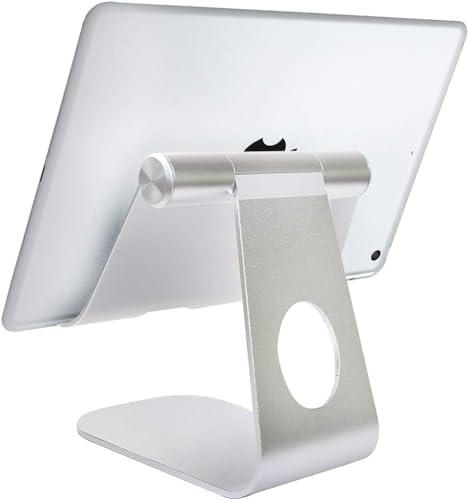 Versatile Adjustable Tablet Stand – Premium Multi-Angle Holder for i Pads, E-Readers, and Smartphones – Sleek Silver Design for Enhanced Stability and Comfort with Devices up to 12.9″ – Perfect for Home Office or Travel Use