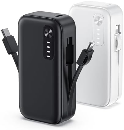 Compact 5000 m Ah Dual Power Bank Set with Integrated Cables – Ultra-Slim Fast Charging Portable Chargers for i Phone & Android | Stylish Travel Power Solutions in Black & Pink for Effortless Energy on the Move