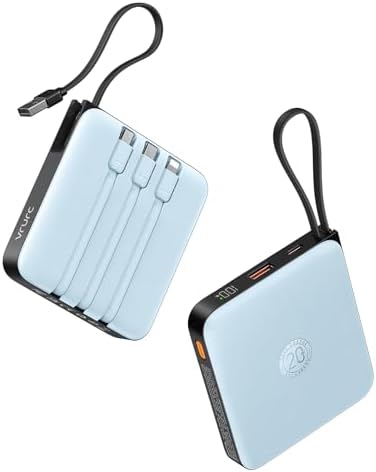 VRURC 20000 m Ah Portable Power Bank with Integrated Cables – Ultimate Travel Companion for i Phone 11-16 & Samsung Galaxy Series – Rapid 22.5 W Fast Charging Efficiency, Compact Design for On-the-Go Convenience – Essential Battery Pack for Uninterrupted Connectivity