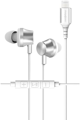 Premium Lightning Earbuds with Built-in Microphone – Enhanced Noise Reduction and Audio Controls, 4-Foot Durable Cord, Extra Ear Gels, and Carrying Case – Perfect for Apple Devices and On-the-Go Listening