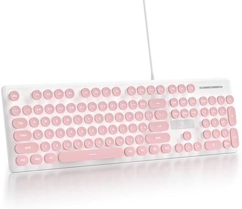 Vibrant Purple Ergonomic Wired Membrane Keyboard – Full-Size 104 Keys with Round Typewriter Keycaps, White LED Backlighting, and Ultra-Quiet Performance for Enhanced Productivity in Any Workspace