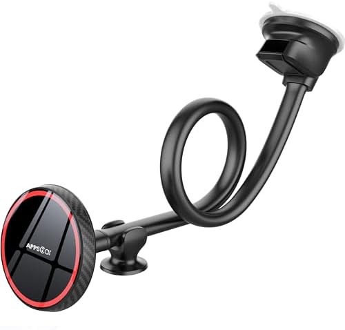 Upgrade Your Drive with APPS2 Mag Safe Car Mount – 13-Inch Long Arm Magnetic Phone Holder for i Phone 16 Pro Max, 15, 14, 13, 12 Mini – Enhanced Windshield Suction & Easy One-Handed Use for Ultimate Convenience and Safety