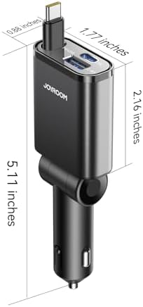 Ultra-Compact 72 W Retractable Car Charger – PD 45 W Fast Charging for i Phone 15/16, Samsung S25/S24 & Pixel – Space-Saving USB C Adapter for Convenient On-the-Go Power Solutions