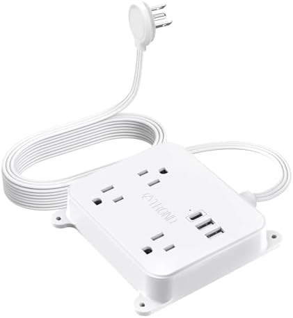 TROND Ultra Thin Flat Extension Cord with 3 USB Ports and 3 AC Outlets – Sleek Wall-Mount Power Strip for Smart Charging in Small Spaces – Perfect for Home, Dorms, and Workstations – Compact Surge Protector for Modern Electronics